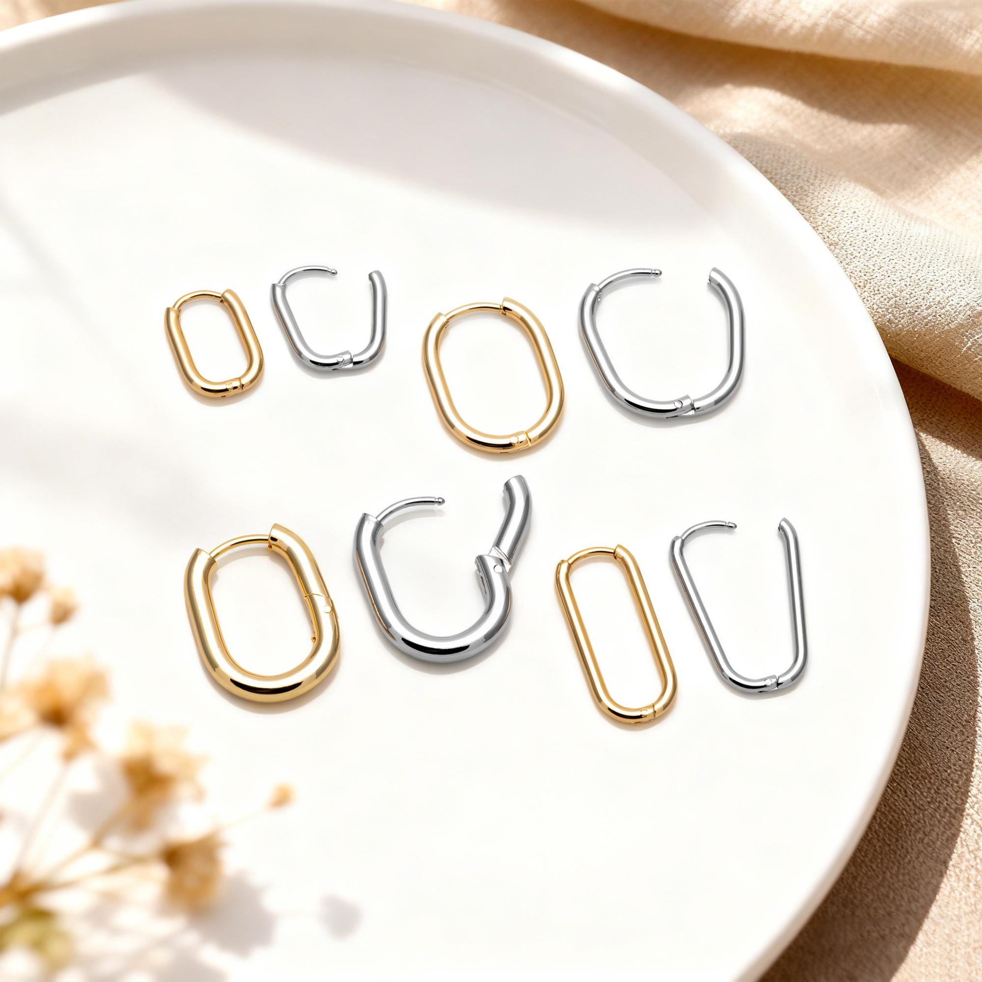 4pcs Gold/ Silver Dangle Minimalist Huggies Earring, Gold/ Rhodium plated Stainless Steel, Gold Huggie Earrings Supply (GB-2388)
